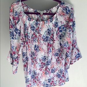 Counterparts White Flutter Sleeve Ruffled Blouse